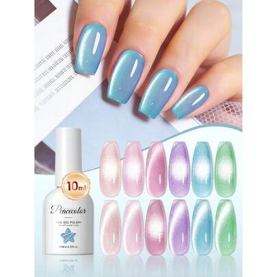  1 Botella de 10ML Esmalte de uñas en gel de ojos de gato magnético PEACECOLOR, tono brillante de Macaron Aurora Semi-permanente que se remoja en UV LED, adecuado para manicura DIY