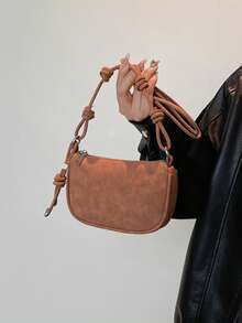 Litchi-Textur Mini-Handtasche, neue Mode kompakte tägliche Umhängetasche, ultraleichte kleine Umhängetasche für Frauen - Braun - Übersicht 5