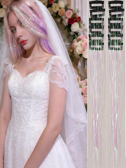 12个直发合成发夹，时尚派对礼物，闪亮女士发饰，20英寸彩色闪光发夹，节日礼物闪亮仙女发夹，派对闪光发夹，圣诞节