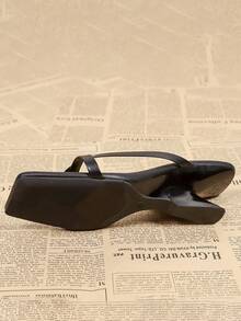 Square Toe Asymmetric Heel Women's High Heel Sandals, Black Summer Beach Casual Sandals - Black - View 8