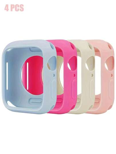 4pcs/Set Women Men Fashionable Casual Soft Silicone Watch Case Hollow Out Anti-Fall Protector Cover, For Apple Watch Case 40/41/42/44/45/46/49mm, For Apple Watch Series Ultra/SE/11/10/9/8/7/6/5/4, Intelligent Watch Case Accessories
