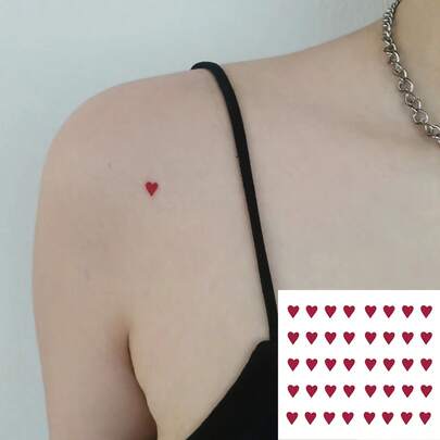 2 pièces Autocollants de tatouage temporaire imperméable en forme de cœur rouge style Y2K pour les doigts, les oreilles, les épaules, le cou, la clavicule, le dos. Cadeau de vacances