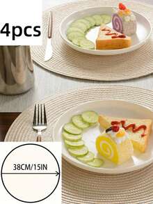 1/4/6/12pcs Bohemian Style Placemats, Minimalist Woven Round Coasters, Tabletop Decor, Home Party Table Decoration - Ivory - View 9