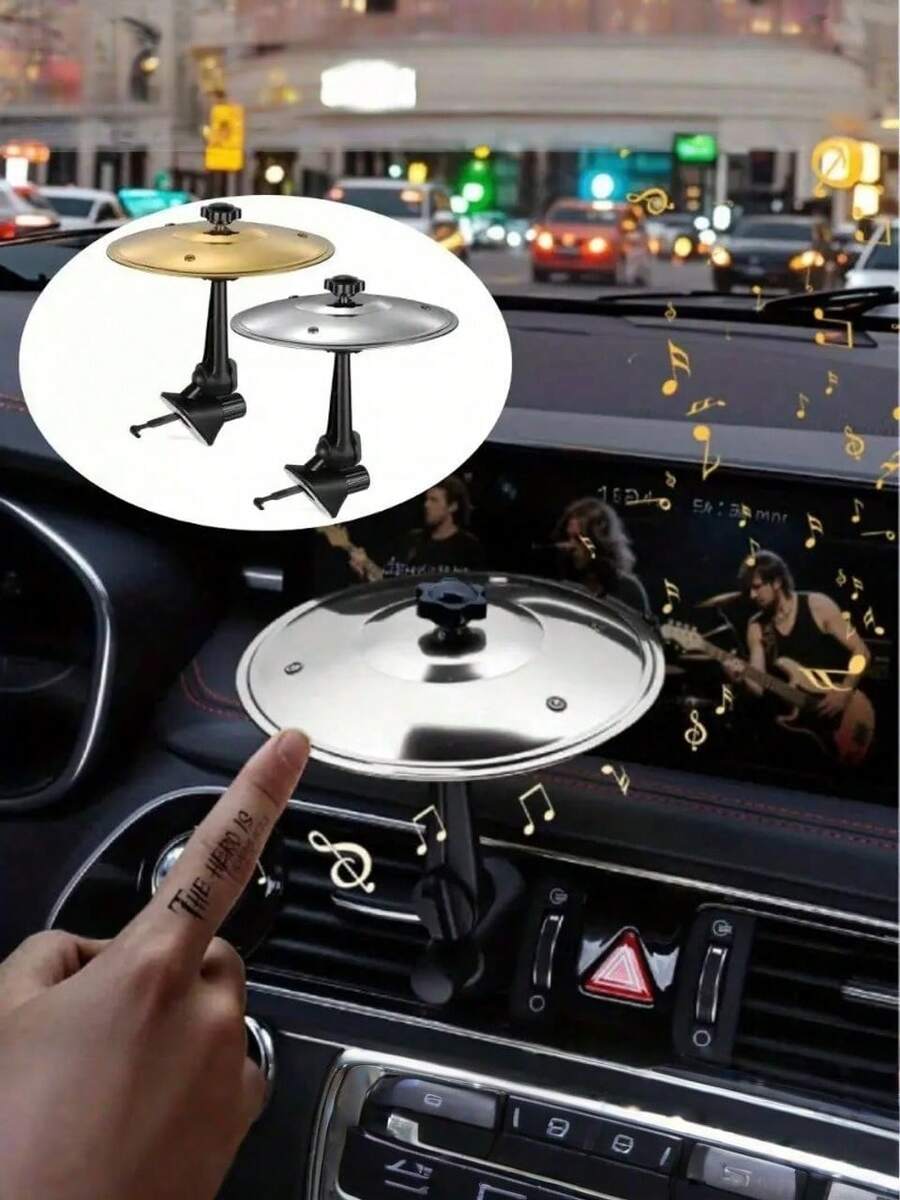 1個/2個裝迷你汽車鼓鈸套組，車用出風口鼓組，附鈴鐺的車載打擊樂套件，趣味駕駛配件，汽車碰撞鈸裝飾，音樂愛好者禮物，安裝簡單，適用於所有車型，便攜式音樂配件
