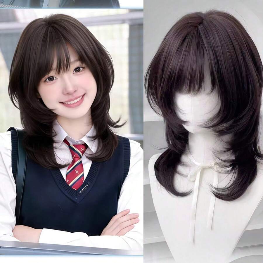 Japanese Style High-Level Jellyfish Head Straight Wig, Short Clavicle-Length Natural Air-Dried Wig, Full Head JK Japanese Style Wig