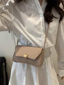 Dompet Koin Kasual Modis Terbaru dengan Aksesori Logam, Kulit PU Warna Solid untuk Wanita - Khaki - View 3