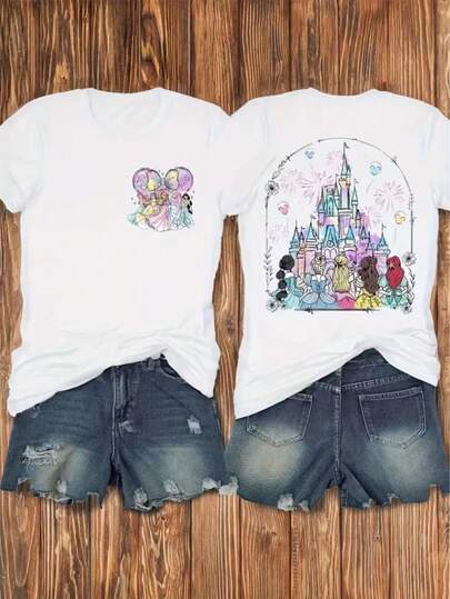  Princess And Castle Women's Enchanting T-Shirt Disney Officially Authorized Women's T-Shirts With Short Sleeves Printed On Both Sides, Suitable For Casual Shirts In Spring And Summer, And The Best Choice For Gifts.