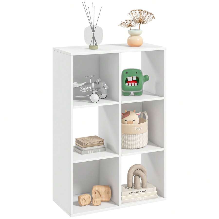 HOMCOM Libreria Bianca per Casa e Ufficio, Scaffale dal Design Moderno con 6 Scomparti in Legno, 91.5x29.5x61.5cm - A - Visualizzare 1