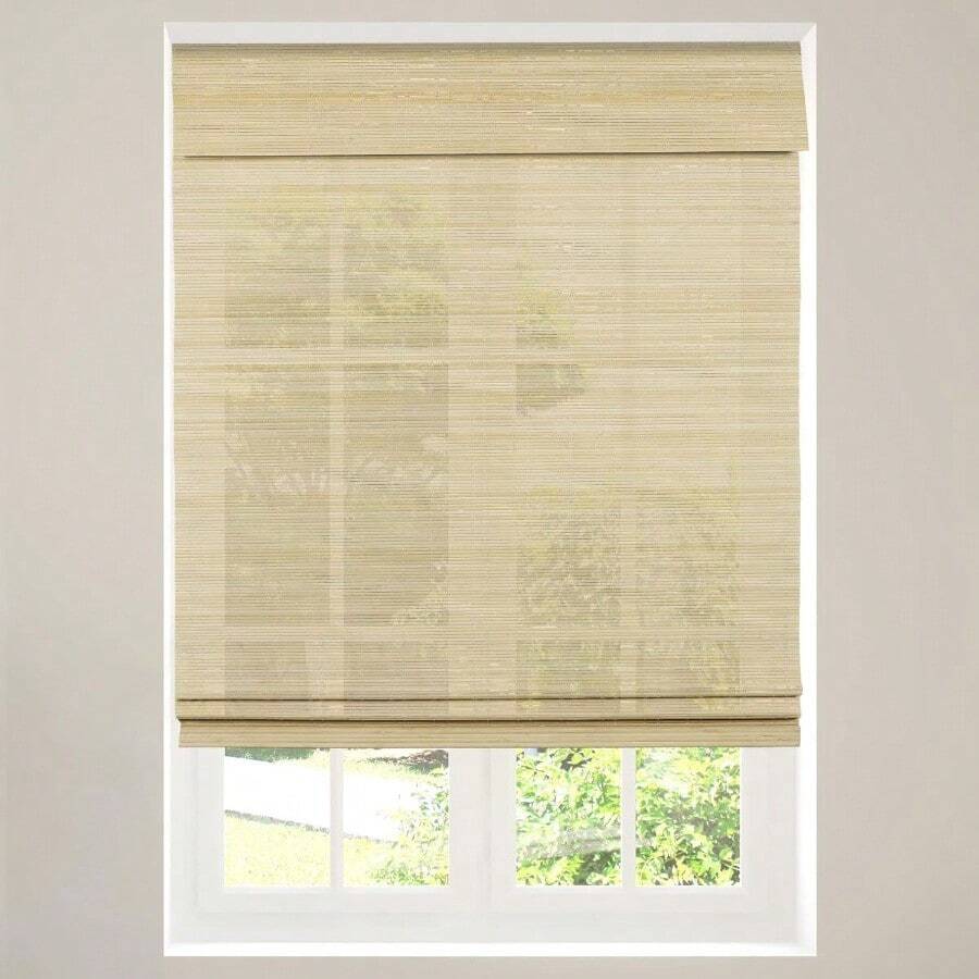 Cordless Bamboo Roman Shade Blind, Light Filtering, 22.5" W X 64" H, Ceylon Natural, Neutral And Yellow Wood Tones. Inside Mount In 23" Windows. Limited Privacy - Natural - View 1