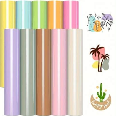 10-Pack Permanent Vinyl, Permanent Vinyl Bundle 12 X 10 Inches In Assorted Colors, Great For DIY Craft Projects, Easy To Cut, And Transfer, Vinyl Suitable For Home Decor, Coffee Cups, Letters, Banners, Logos, Window Patterns