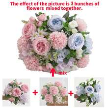 2/3 Bunches Artificial Peony Hydrangea & Chrysanthemum Bouquet, Real Touch Faux Flowers, Bridal Hand Bouquet,Home Office Decor, Flower Arrangements Artificial Centerpiece, Outdoor Garden Yard Wedding Birthday Bridal Shower Decor - Pink+Blue - View 4