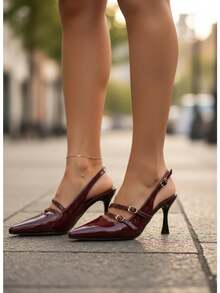 Zapatos para mujeres, botas para mujeres, zapatos de tacón con cierre y punta puntiaguda, elegantes, modernos, con un toque de sensualidad, combinables en múltiples estilos - Burdeos - Ver 3