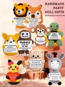 4件套手工钩编桌面摆件，可爱装饰品，可作为生日礼物送给闺蜜、姐妹、妈妈、奶奶、同事、家人、孩子——毛绒玩具，传递正能量，派对装饰，母亲节、父亲节、儿童节礼物 - 彩色 - 查看 2