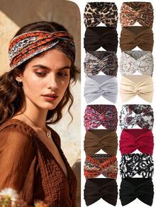 4pcs Women Wide-Width Cross Print Solid Color Casual Headbands, Leopard Pattern Versatile Colorful Hair Accessories Turban Headband Sweatband, Hairband Fall Winter Hair Band For Vacation Outfits Woman Elegant Scarf Women Bandana Soft Headwrap - Multicolor - View 12