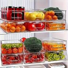 6-Piece Plastic Fruit And Vegetable Storage Box Set, Refrigerator Storage Box, Stackable, Food Storage Box, Suitable For Fruits, Vegetables, Food, Beverages, Grains, Etc., Transparent Cabinets, Refrigerators, And Storage Rooms For Classified Storage. - 查看 9
