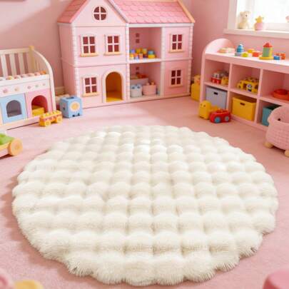 1pc White Round Bubble Plush Decorative Carpet, Decorative Rug, Bedroom Decor, Small Rug, Carpet, Home Decor, Living Room Carpet, Living Room Small Rug, Bedroom Rug, Living Room Home Decor, Outdoor Rug, Washable Carpet