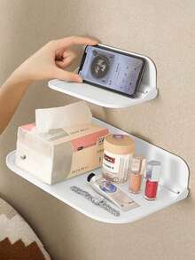 Practical Foldable Wall-Mounted Shelf For Bathroom Toilet Side Storage Of Mobile Phones, Tissues, Incense, Kitchen Spice Storage, Bedside Folding Storage, Dormitory Small Items Like Mobile Phones, Glasses, Lipstick Cosmetics Storage Rack, No-Drilling Towel And Bath Towel Storage Rack, Also Suitable For Set-Top Box Storage, WiFi Wireless Router Organization Rack, Household Multi-Functional Storage Rack. - White - View 6