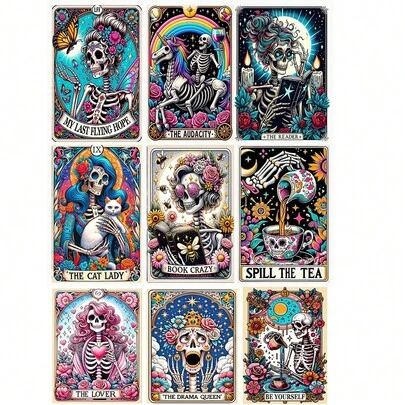 9件套钻石画套装，成人DIY骷髅图案钻石画套装，成人圆形钻石点，5D全钻画套装，成人艺术手工家居墙面装饰 12 x 16 英寸