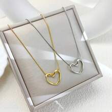 1pc Stainless Steel Necklace Accessory, Versatile Elegant European And American Ins Style Luxury 18K Plated Hollow Heart Pendant Necklace - Multicolor - View 8