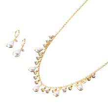 Gold Earring And Necklace With Pearl Drop And Round Zirconia - pha lê - Xem 2