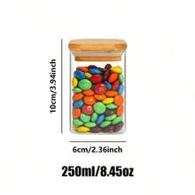 4/6/12 件带盖矩形玻璃储物容器、竹盖玻璃罐、透明食品罐、带竹盖的玻璃食品储物罐、厨房调味料架玻璃容器（用于盛放糖、咖啡、茶、坚果、燕麦），适合作为礼物送给朋友和家人 - 透明 - 查看 2