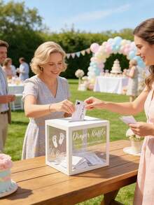 50pcs Raffle Ticket 19cm Baby Diaper Raffle Box, Suitable For Baby Shower Decoration, White Card Box For Gender Reveal Party. Suitable For Nursery Decor, Elegant Diaper Raffle Box With Raffle Tickets, Essential New Born Celebration Game Set, Neutral Baby Shower Keepsake Box, Interactive Diaper Raffle Box Set, Fun Game For Baby Shower Guests, Suitable For Gender Reveal Party (Transparent White) - Multicolor - View 7