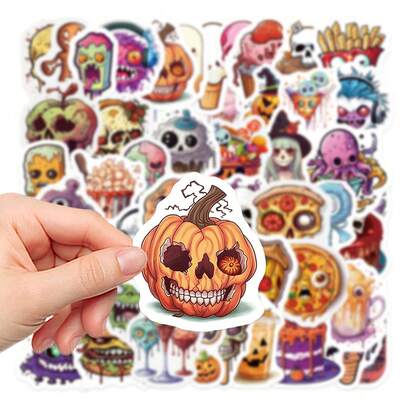 50张新款万圣节恐怖食物贴纸，可用于笔记本、笔记本电脑、计划本、手机壳装饰