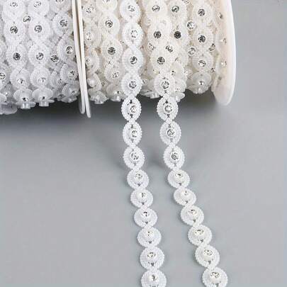 1pc 1.3cm/0.51in Width Elegant Double Line Plastic Beaded Chain Trim With Rhinestones Garland For Weddings Party Home Decor, DIY Creative Decorations, Jewelry Making Kits,Gift Wrapping, Table Decorations