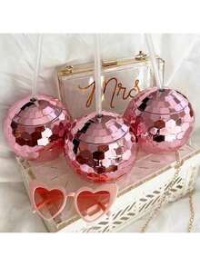 1 Piece Creative Round Glitter Ball Cup, Single Layer Ball Straw Cup, Party Disco Fashion Plastic Cup, Suitable For Parties, Holiday Gatherings - Multicolor - View 7