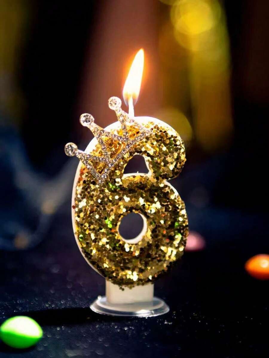 1支金色皇冠糖霜蜡烛,生日蛋糕蜡烛装饰,烘焙甜点派对蛋糕装饰蜡烛 - 6 YEARS - 查看 1