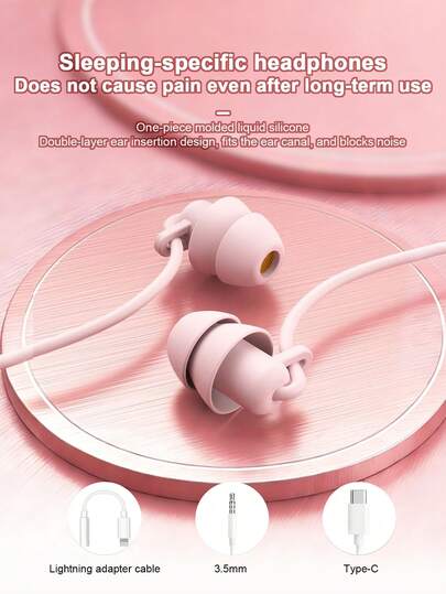 Wired In-Ear Sleeping Headphones, Silicone Side Sleeper Music Stereo Bass Earphones