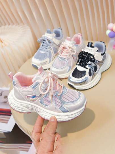 1 Pair Spring/Summer Popular Children's Mesh Chunky Sneakers, + Laces, Lightweight Breathable Casual Shoes For Toddlers & Kids, Platform Increase Height, Unisex Sports Shoes, Soft Sole Hook And Loop Non-Slip Running Shoes