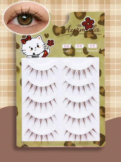 AYRMILLA 5 Pairs Of Natural Eyelashes, Brown 3D Mink Eyelashes. Curling 5-12mm Naturally And Comfortably Without Any Obstruction, It Is A Lightweight And Seamless Makeup Product For Beginners. Versatile And Versatile Dog And Fox Makeup Styles