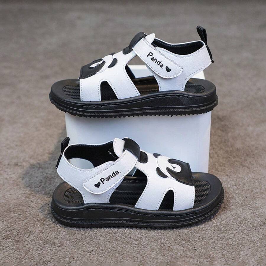 1双黑白平底凉鞋，时尚百搭舒适露趾婴幼儿沙滩鞋 - 白色 - 查看 1