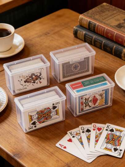 Clear Plastic Playing Card Storage Box, Poker Card Case Holder, Trading Card Organizer, Rectangular Card Box For Business Cards, ID Cards, Game Cards, Practice Cards, Portable Card Container