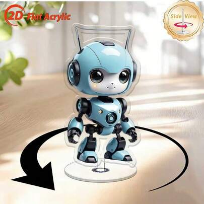 1pc Cute Robot Rotating Acrylic Desktop Decor, Suitable For Office, Room, Dorm - Small Space Holiday & Year-Round Decoration (Compatible), Flat Rotating Figurine