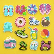 15pcs Summer Beach Series Creative PVC DIY Shoe Charms - Durable Decorative Accessories, Suitable For Holiday Parties, Creative Gift Ideas, Fit For Summer Parties And Birthday Gifts, Shoe Decorations, Fun Designs, Bright And Charming Decorations, Applicable To Sandals, Slippers, Beach Bags, Backpacks, Suitable For Men And Women As Party, Holiday, Birthday, Christmas, Valentine's Day, Halloween Gifts - Cadet Blue - View 3