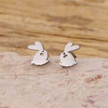 1 Pair Charming Stainless Steel Rabbit Earrings - Cute Punk Style, Perfect For Parties And Daily Wear. Ideal Gift For Ladies. - GED904 - View 1