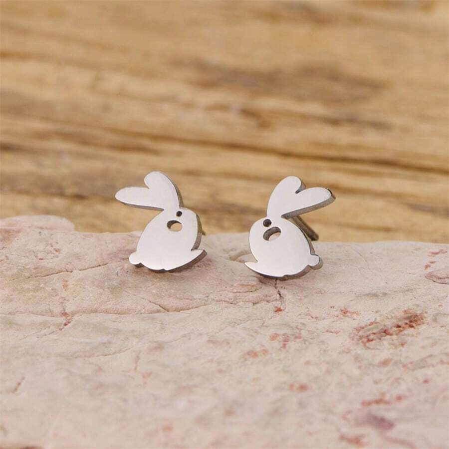 1 Pair Charming Stainless Steel Rabbit Earrings - Cute Punk Style, Perfect For Parties And Daily Wear. Ideal Gift For Ladies. - GED904 - View 1