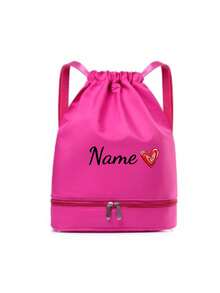 Bolsa de cuerdas de gran capacidad personalizada con texto con sufijo en forma de corazón, bolsa de yoga, bolsa deportiva con texto personalizado, bolsa de almacenamiento para picnic familiar, bolsa de hombro para viajes y desplazamientos, bolsa de compras para exteriores, regalo ideal para familiares y amigos - Multicolor - Ver 13