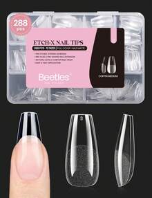 Beetles Soft Gel Nail Tips Short Almond 288pcs In 12 Sizes, Etch-X Pre-Etched Full Cover Acrylic Fake Nails Art - Coffin Medium 288pcs (Etch X Nail Tips) - 查看 8