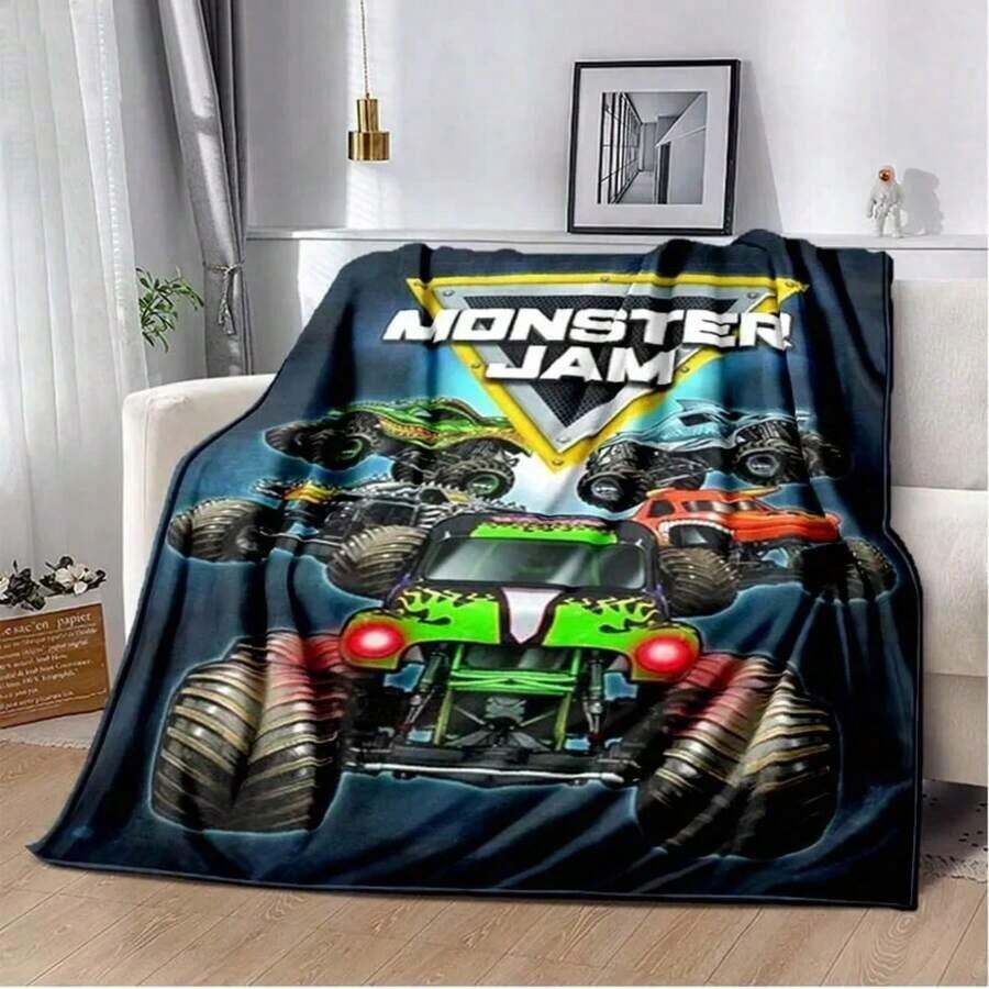 Monster Jam Truck Sofa Blanket Lightweight Warm Insulation Blanket Bed Office Car Knee PadsThrow Blanket # Color_Green,Size_125X150CM - Xanh và trắng - Xem 1