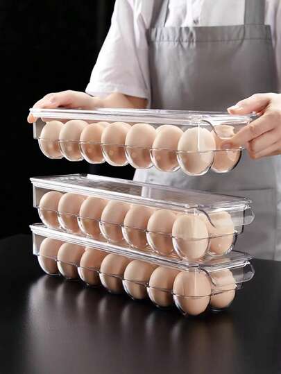 鸡蛋收纳盒，加厚透明冰箱保鲜蛋托，专用鸡蛋架，冰箱鸡蛋收纳容器，便携式鸡蛋托架，可堆叠冰箱鸡蛋整理盒，户外鸡蛋收纳盒，户外露营鸡蛋收纳盒，厨房工具