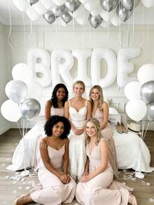 41pcs Bride Balloon Set - 40 Inch White BRIDE Banner Decor, Matte White & Silver Latex Balloons, Fake Flower Petals, Suitable For Bridal Shower, Bachelorette Party, Wedding Engagement Decorations, Bride Room Decor, Bride To Be Supplies, Home Atmosphere, Photo Props - 彩色 - 查看 4