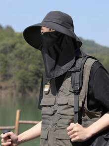 1pc Men's Summer Fishing Hat, Large Brim Sun Protection Hat, Outdoor Cycling Hiking Camping Quick-Dry Hat, Fashionable Casual Breathable Face Covering Mosquito-Proof Hat, Multi-Functional Detachable Full Coverage Protection - A - View 2