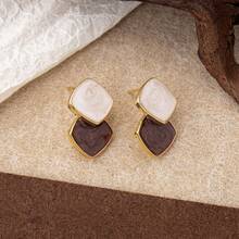 1 Pair Vintage Smog Dual-Tone Oil Painting Drip Earrings For Women, Elegant Minimalist Ear Studs - Brown - View 2