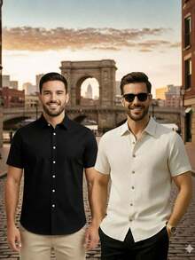 Kit Camisa Slim Fit Masculina Gola Italiana 2 Unidades - Caqui - Visão 1