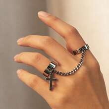 可调节十字链组合戒指套装，朋克风格一体式戒指，百搭时尚饰品，男女皆宜 - 彩色 - 查看 8