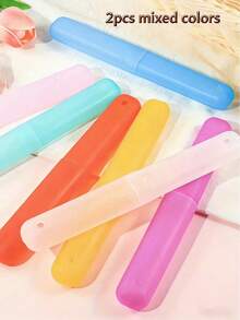 5pcs/Set Random Color Toothbrush Case Travel Portable Set, Candy Color Matte Felt Toothbrush Head Protective Cover, Dustproof Dental Tool Storage Box - Multicolor - View 9