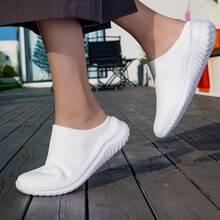 休闲网面透气轻便跑步鞋，超轻便一脚蹬运动鞋 - 白色 - 查看 4